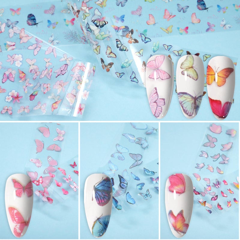 JERCLITY 300 Sheets Nail Foil Transfer Nail Art Stickers Set Marbling Flower Butterfly Aurora Gradient Patterns Nail Foil Transfer Sheets Foils Art for Women - Image 3